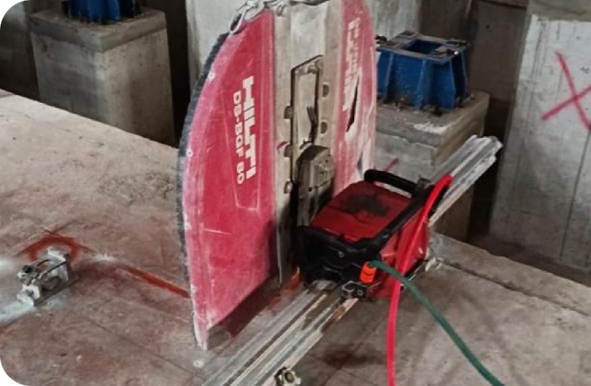 Professional concrete cutting equipment in use